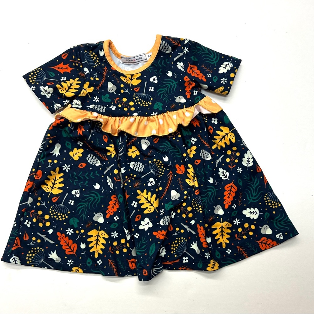 Little Millie Floral Patterned Kids Dress with Fall Autumn Leaves